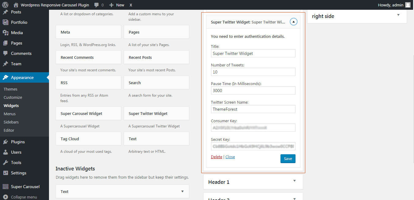 Super Twitter Widget Admin